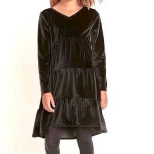 Old Navy Long Sleeve Velvet Fit & Flare black tiered stretch Dress Girls L 10-12